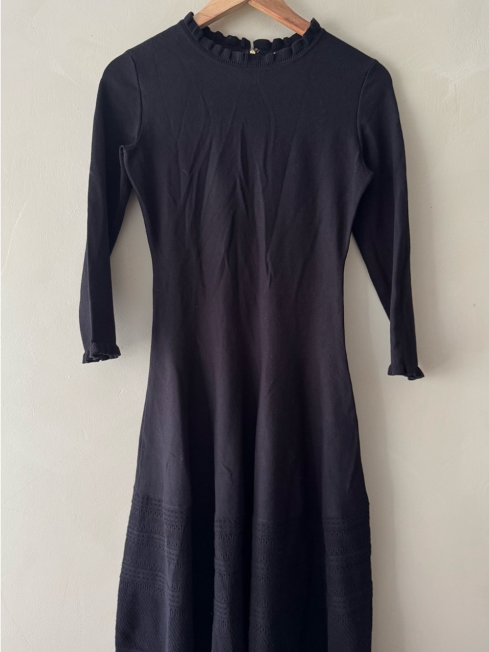 kate spade Black Long Sleeve Ruffle Neck Knit Dress